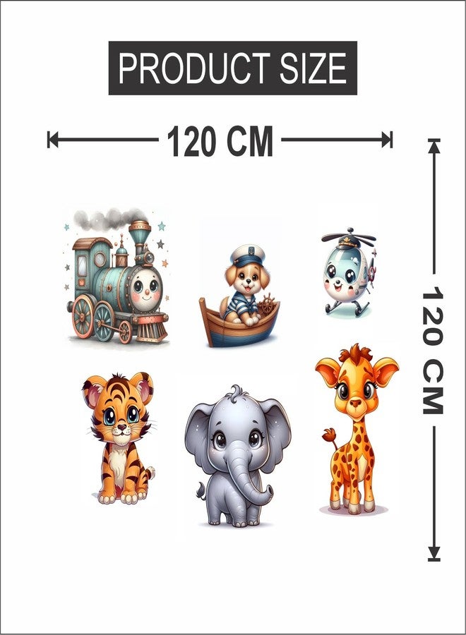 DREAM DECALS 'Cute Cartoon Animals Wall Stickers for Kids Room, PVC Vinyl, Multicolour, Size 120x120 cm, (Pack of 1) - Image 4