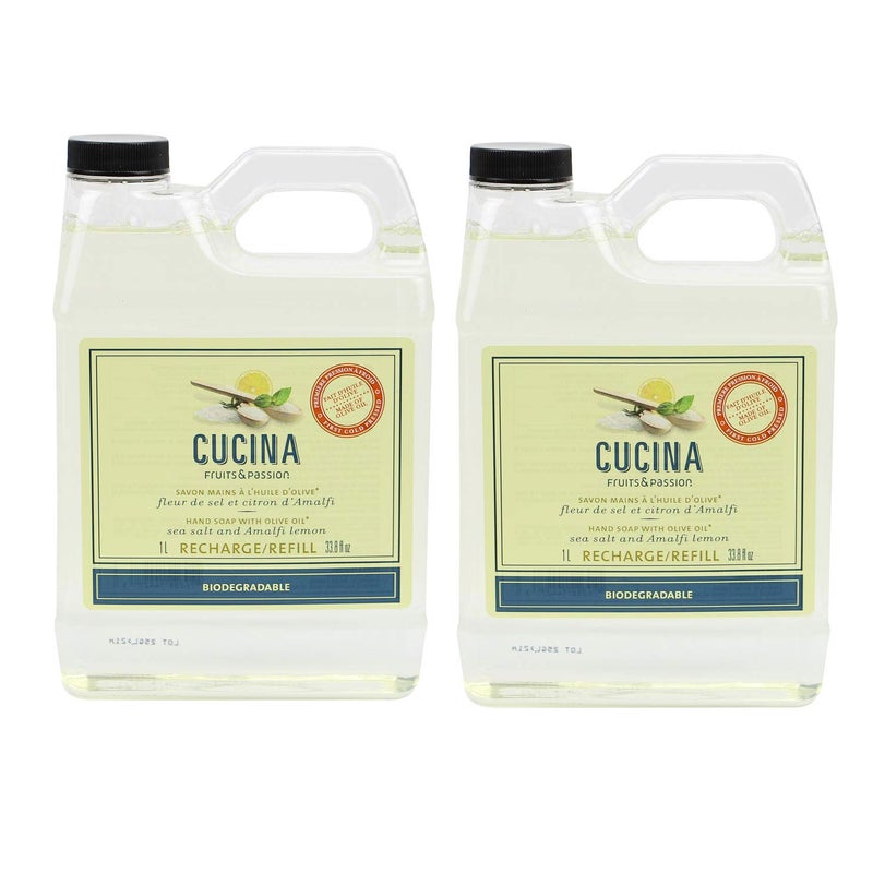Cucina Fruits & Passion Sea Salt and Amalfi Biodegradable Liquid Hand Soap Refill 33.8 Ounces - 2 Pack - Image 1