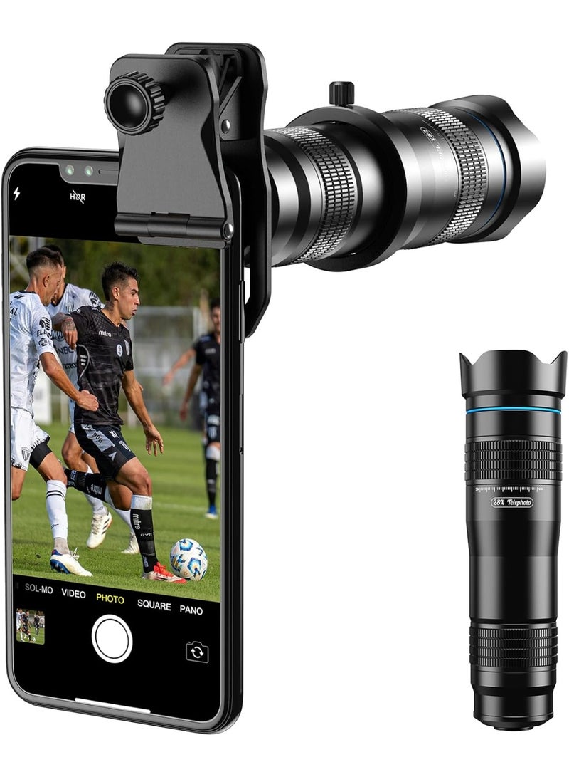 APEXEL عدسة تليفوتوغرافي أحادية الأنبوب معدنية APL-JS28X HD 28X مع تركيز يدوي لمعظم الهواتف الذكية للسفر والأحداث الرياضية والحفلات الموسيقية ومشاهدة الطيور - Image 2