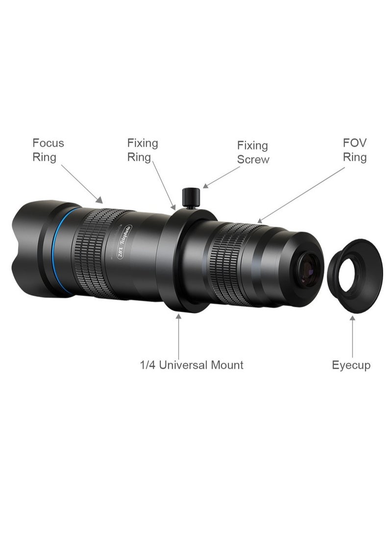 APEXEL - APL-JS28X HD 28X Metal Single-tube Telescope Phone Telephoto Lens with Manual Focus for Most Smartphones for Traveling Sport Events Concert Bird Watching Photography - Image 1