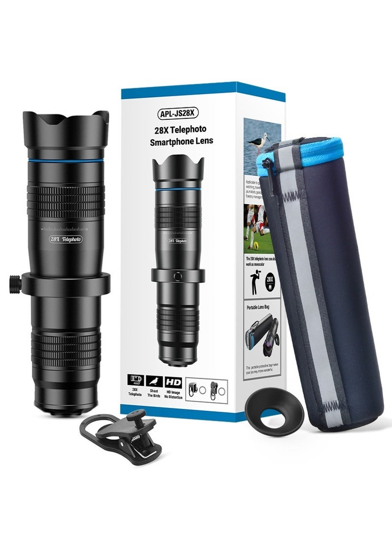 APEXEL - APL-JS28X HD 28X Metal Single-tube Telescope Phone Telephoto Lens with Manual Focus for Most Smartphones for Traveling Sport Events Concert Bird Watching Photography - Image 1