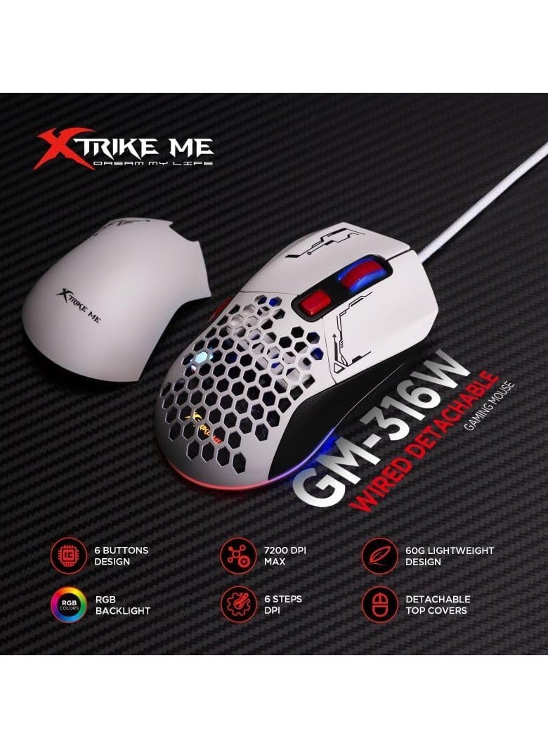 XTRIKE ME GM316 Gaming Mouse RGB USB – 7200 DPI – 7 Buttons – 2 Detachable Covers – RGB Lighting – 67G weight | (GM316) - Image 2