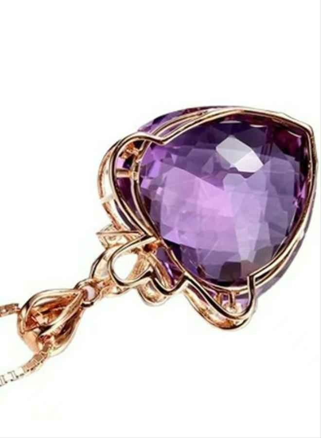 Heart-shaped amethyst pendant plated with 18K gold, colored gemstones, natural purple diamond necklace, female collarbone chain - Image 1