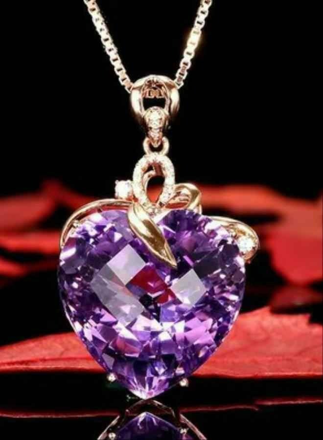 Heart-shaped amethyst pendant plated with 18K gold, colored gemstones, natural purple diamond necklace, female collarbone chain - Image 2