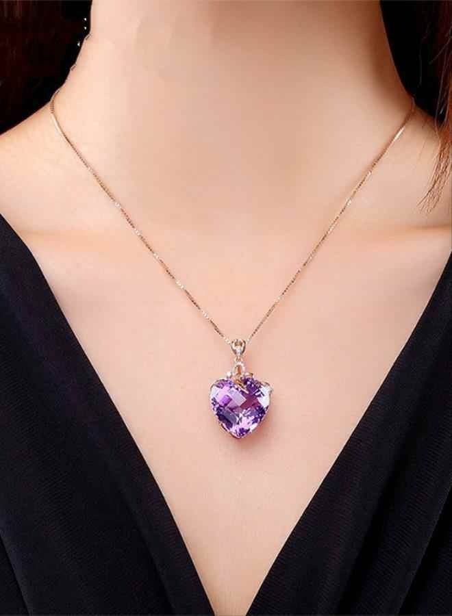 Heart-shaped amethyst pendant plated with 18K gold, colored gemstones, natural purple diamond necklace, female collarbone chain - Image 3