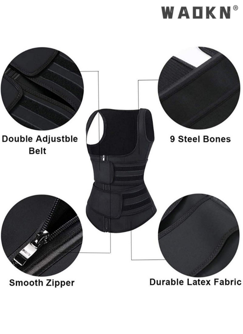 WAOKN Waist Trainer for Women Waist Trainer Corset Vest Tummy Slimming Belly Body Shaper, Double Belt Sauna Workout Trimmer Belts with Zipper and 9 Steel Bones  - Image 3