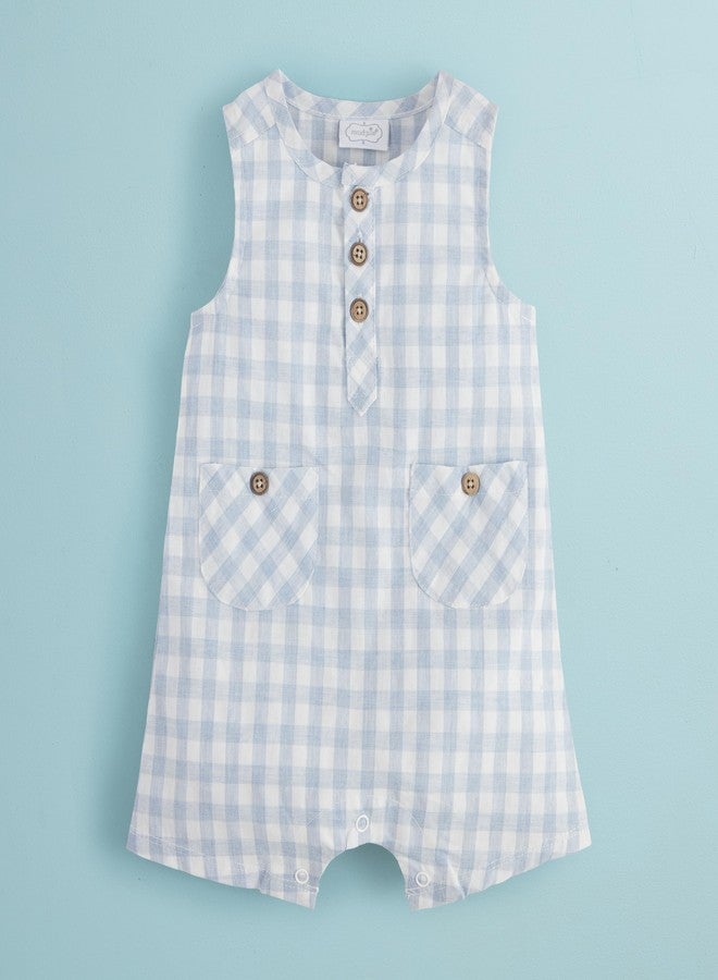 Mud Pie Children's Gingham Shortall - Blue; 6-9M - Image 2