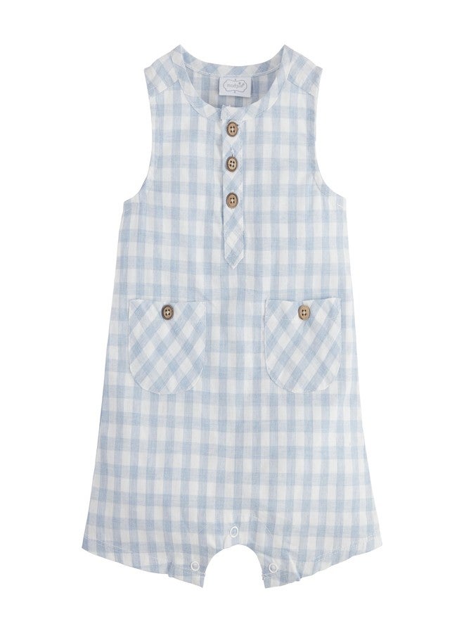 Mud Pie Children's Gingham Shortall - Blue; 6-9M - Image 1