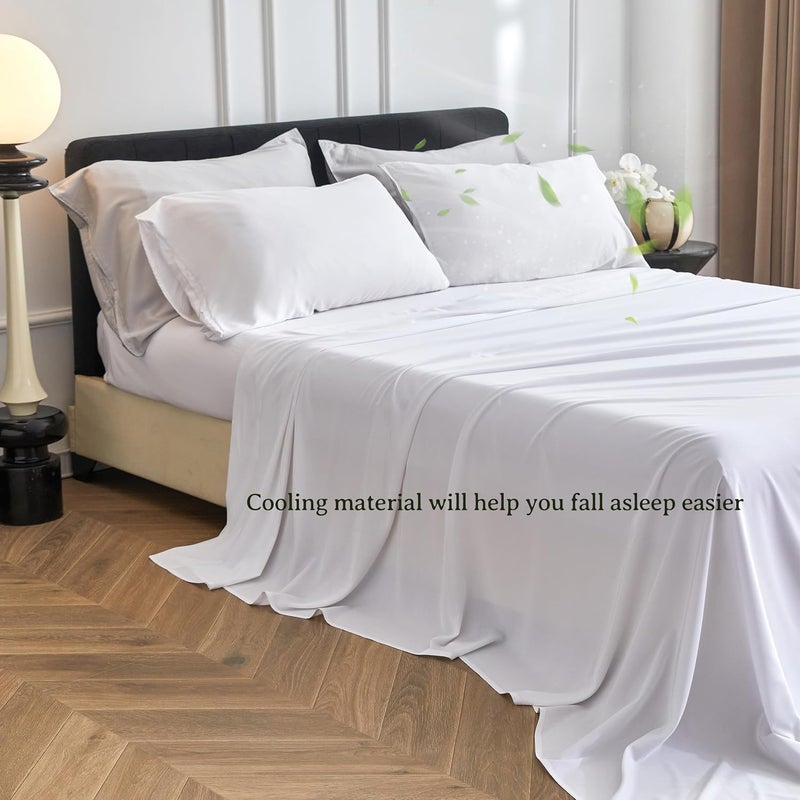 Simple&Opulence 100% Viscose from Bamboo Sheet Set 3Pcs, Cooling for Hot Sleepers, Soft Breathable Bed Sheets Set, 15" (38cm) Deep Pockets, Luxury Hotel Silky Bedding Sheets (White,Twin) - Image 5