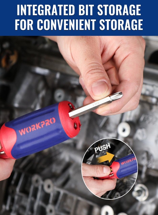 WORKPRO 12-in-1 Ratcheting Multi-Bit Screwdriver Set, Quick-load Mechanism Screwdriver with Double End Bits in Handle - Image 4