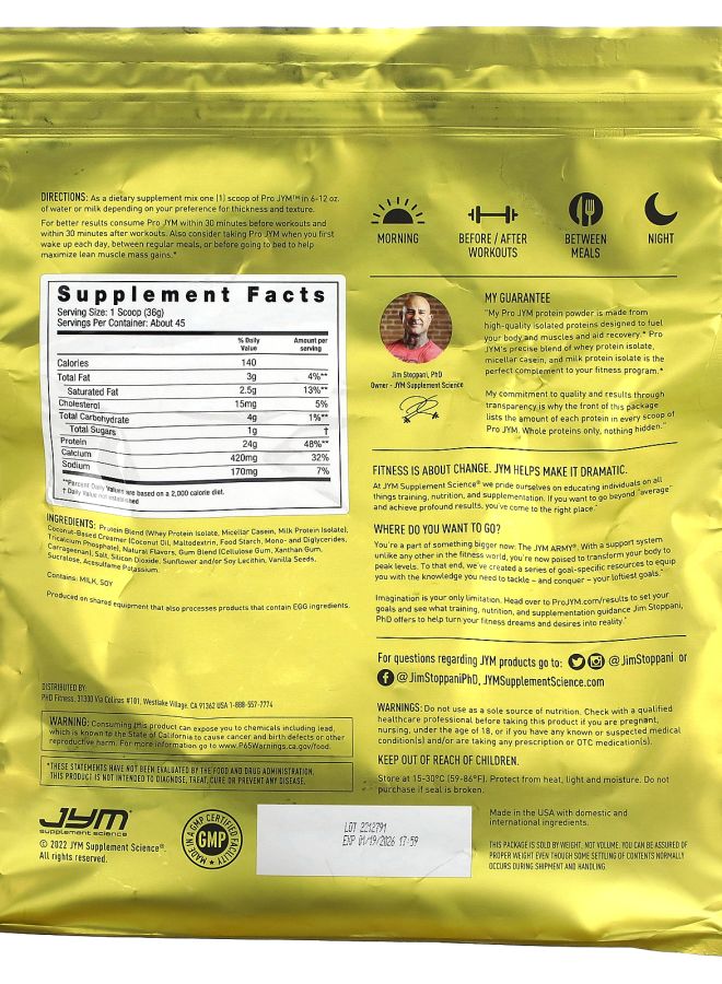 JYM Supplement Science Pro JYM Ultra-Premium Protein Blend Tahitian Vanilla Bean 3.6 lb (1.6 kg) - Image 2