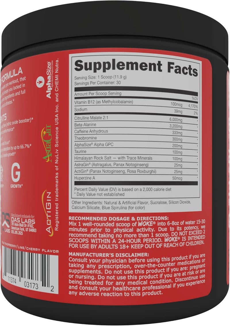 Bucked Up  Woke  HIGH STIM Pre Workout  Best Tasting  Focus Nootropic Pump Strength and Growth 30 Servings Rocket Pop - Image 2