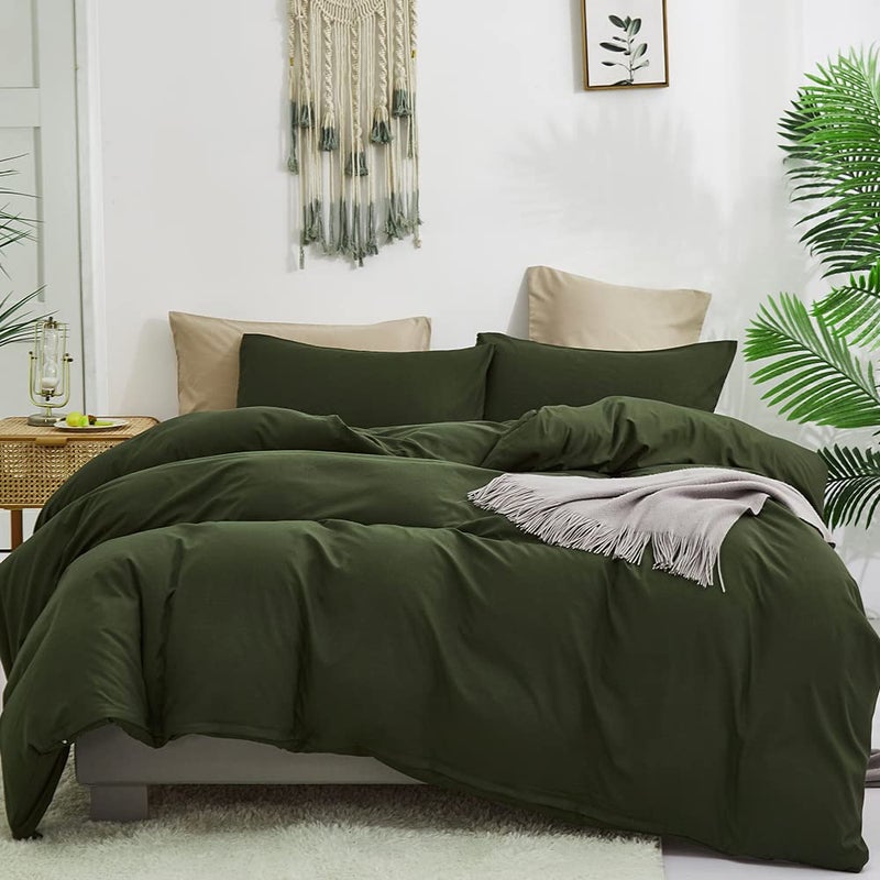CLOTHKNOW Army Green Comforter Set King 3Pcs Dark Green Bedding Comforter Sets Olive Green Comforter King Hunter Green Comforter Soft Military Green Comforter Sets King