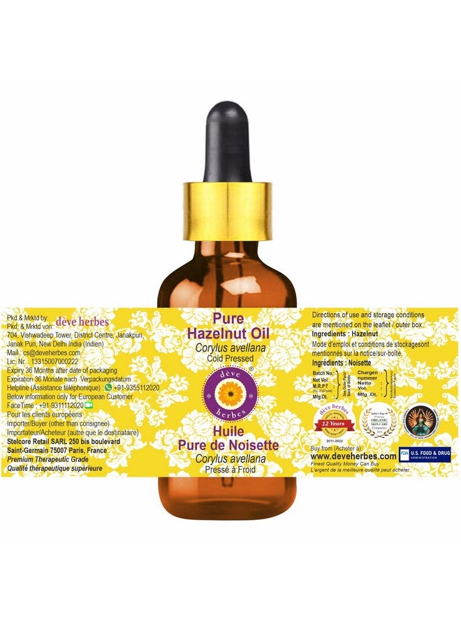 Deve Herbes Pure Hazelnut Oil (Corylus Avellana) With Glass Dropper Natural Therapeutic Grade Cold Pressed 100Ml - Image 3
