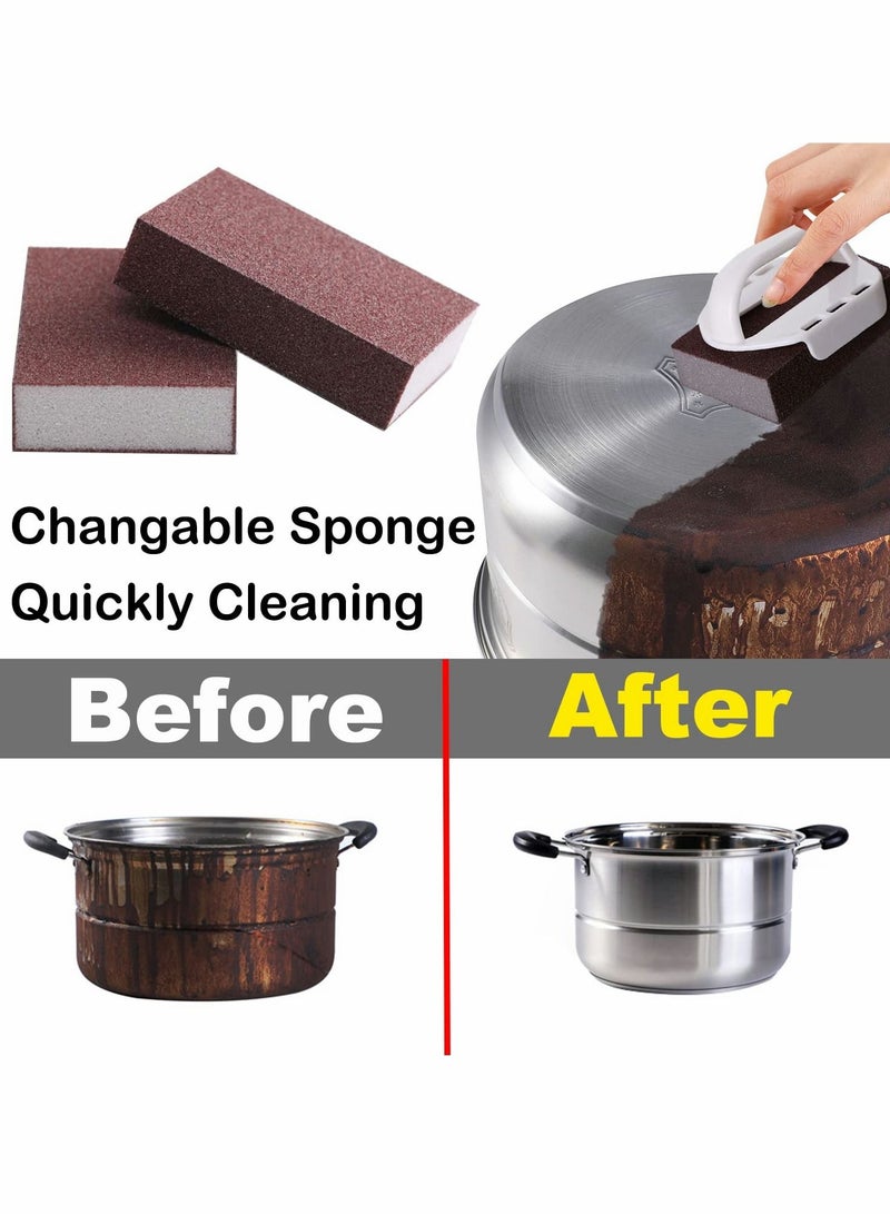 SYOSI Sponge Set for Kitchen, Emery Kitchen Pot Brush with Replaceable Handle, Home Cleaning Tool Pots and Pans Range Hood to Remove Rust Dirt(5 Pcs) - Image 4