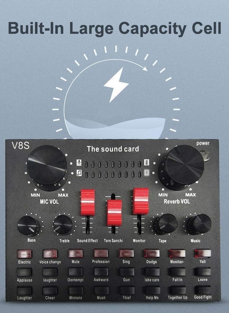 Festive Gallery V8S Live Sound Card Bluetooth Sound Mixer Board 3.5mm Audio Interface Live Sound Card with 16 Sound Effects 6 Connecting Methods Dual DSP Noise Reduction Chip For Live Streaming Recording Game PC - Image 4