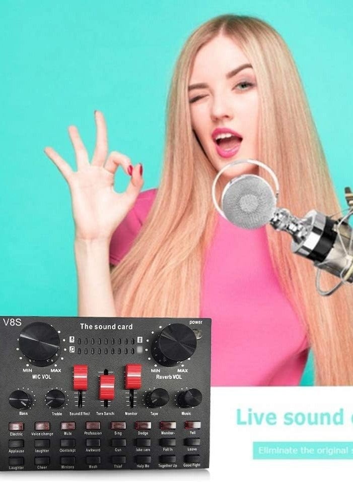 Festive Gallery V8S Live Sound Card Bluetooth Sound Mixer Board 3.5mm Audio Interface Live Sound Card with 16 Sound Effects 6 Connecting Methods Dual DSP Noise Reduction Chip For Live Streaming Recording Game PC - Image 5