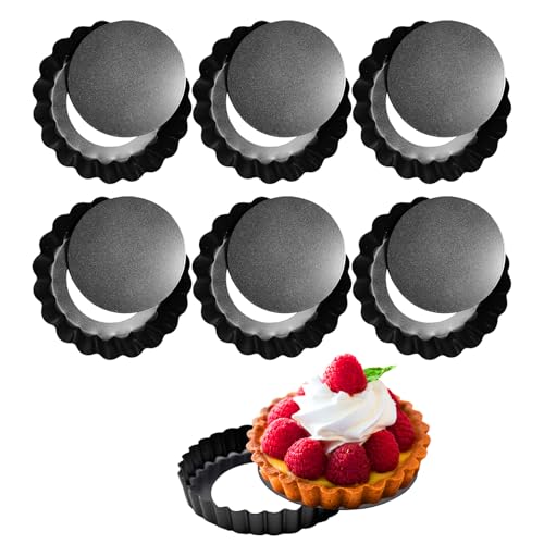 CFGUK 6 Pack Mini Tart Pans 4 Inch with Removable Bottom Round Non-stick Deep Quiche Pan, Heavy Duty Fluted Side for Pies, Egg Tart Molds for Baking, Mousse Cakes, Fruit and Desserts (4 Inch 6pcs) - Image 1