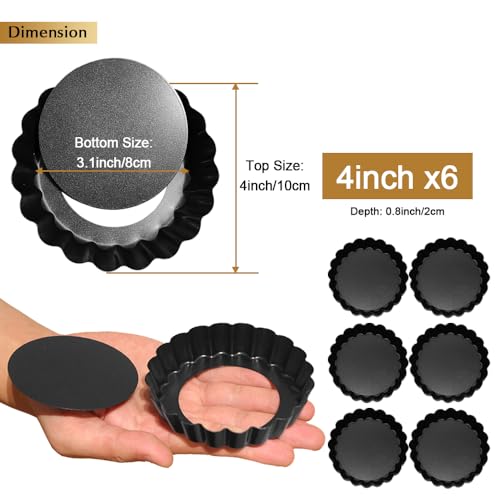 CFGUK 6 Pack Mini Tart Pans 4 Inch with Removable Bottom Round Non-stick Deep Quiche Pan, Heavy Duty Fluted Side for Pies, Egg Tart Molds for Baking, Mousse Cakes, Fruit and Desserts (4 Inch 6pcs) - Image 2