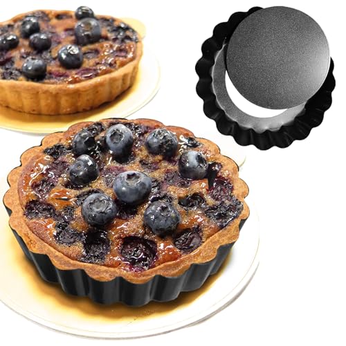 CFGUK 6 Pack Mini Tart Pans 4 Inch with Removable Bottom Round Non-stick Deep Quiche Pan, Heavy Duty Fluted Side for Pies, Egg Tart Molds for Baking, Mousse Cakes, Fruit and Desserts (4 Inch 6pcs) - Image 4