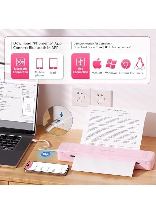 phomemo Portable Printers Wireless for Travel, P831 Bluetooth Thermal Transfer Printer Support US Letter/A4/A5/B5 Copy Paper, 300 DPI Mobile Inkless Printer for iOS, Android & Laptop  - Image 2
