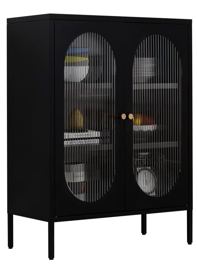 Living Glass Door Sideboard Storage Cabinet With Steel Frame 80*100 CM  - Image 4