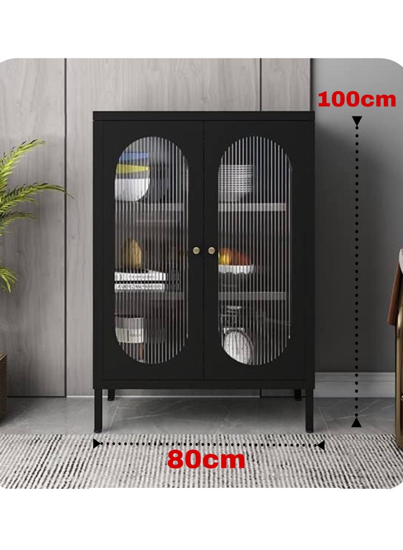 Living Glass Door Sideboard Storage Cabinet With Steel Frame 80*100 CM  - Image 2