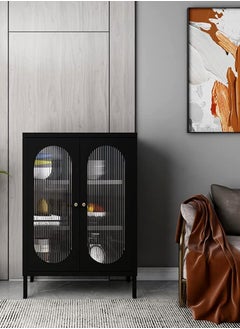 Living Glass Door Sideboard Storage Cabinet With Steel Frame 80*100 CM  - Image 3
