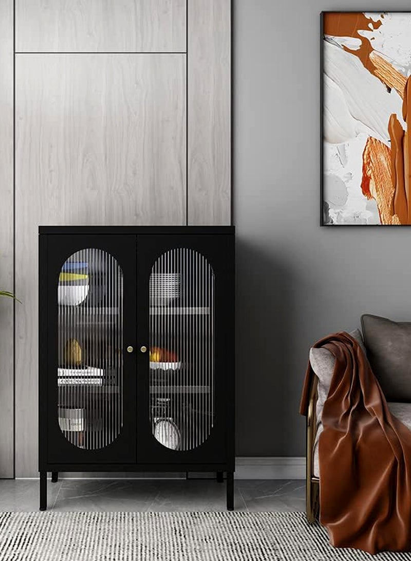 Living Glass Door Sideboard Storage Cabinet With Steel Frame 80*100 CM  - Image 3