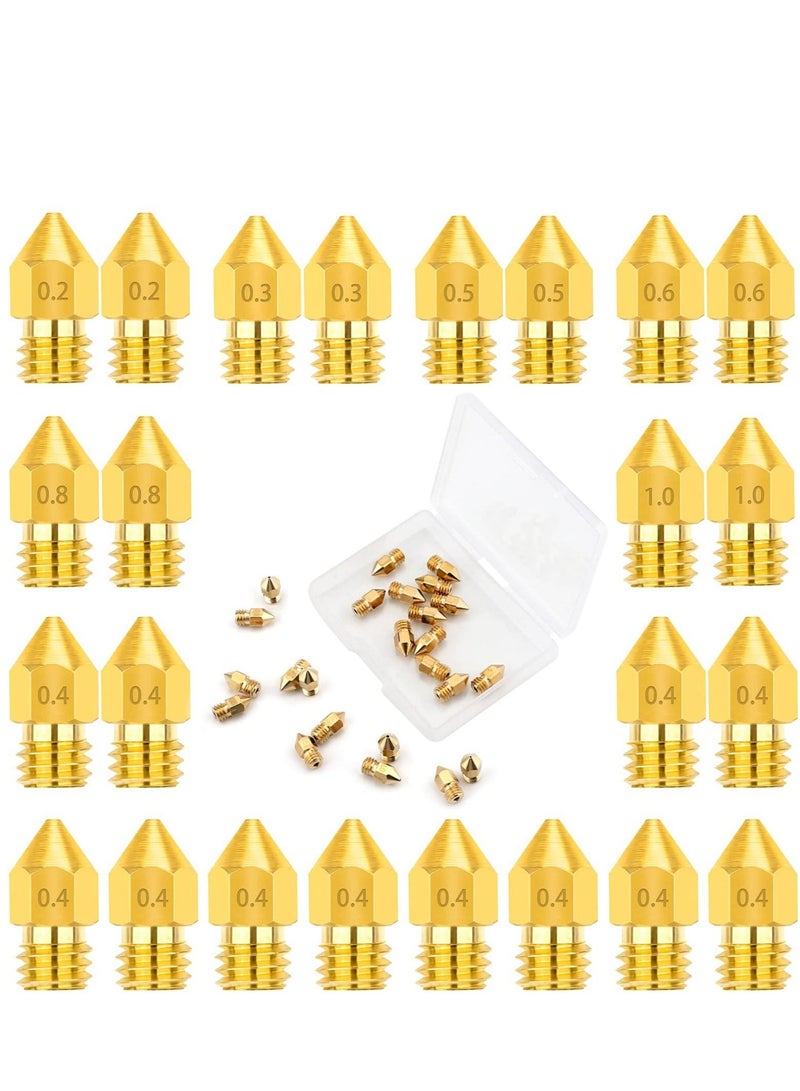 Captaintech 3D Printer Nozzles, DIY Accessories for MK8 0.2mm, 0.3mm, 0.4mm, 0.5mm, 0.6mm, 0.8mm, 1.0mm Tip Brass Nozzles with Storage Case Extruder Print Nozzles (24 Pieces) - Image 1