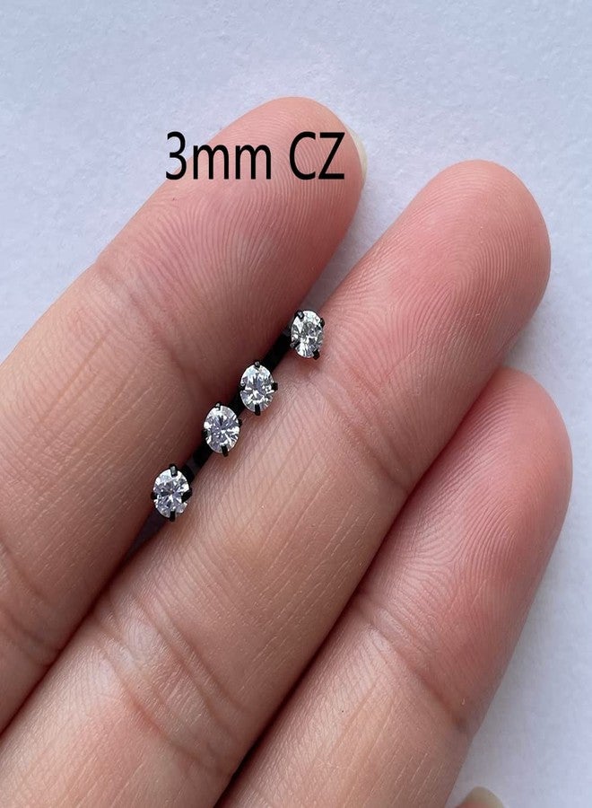 Renkovte Titanium Flat Screw Back Stud Earrings for Girls,Safety Screw on CZ Earrings Hypoallergenic Surgical Steel Cartilage Earrings (5mm CZ, Rose Gold) - Image 3