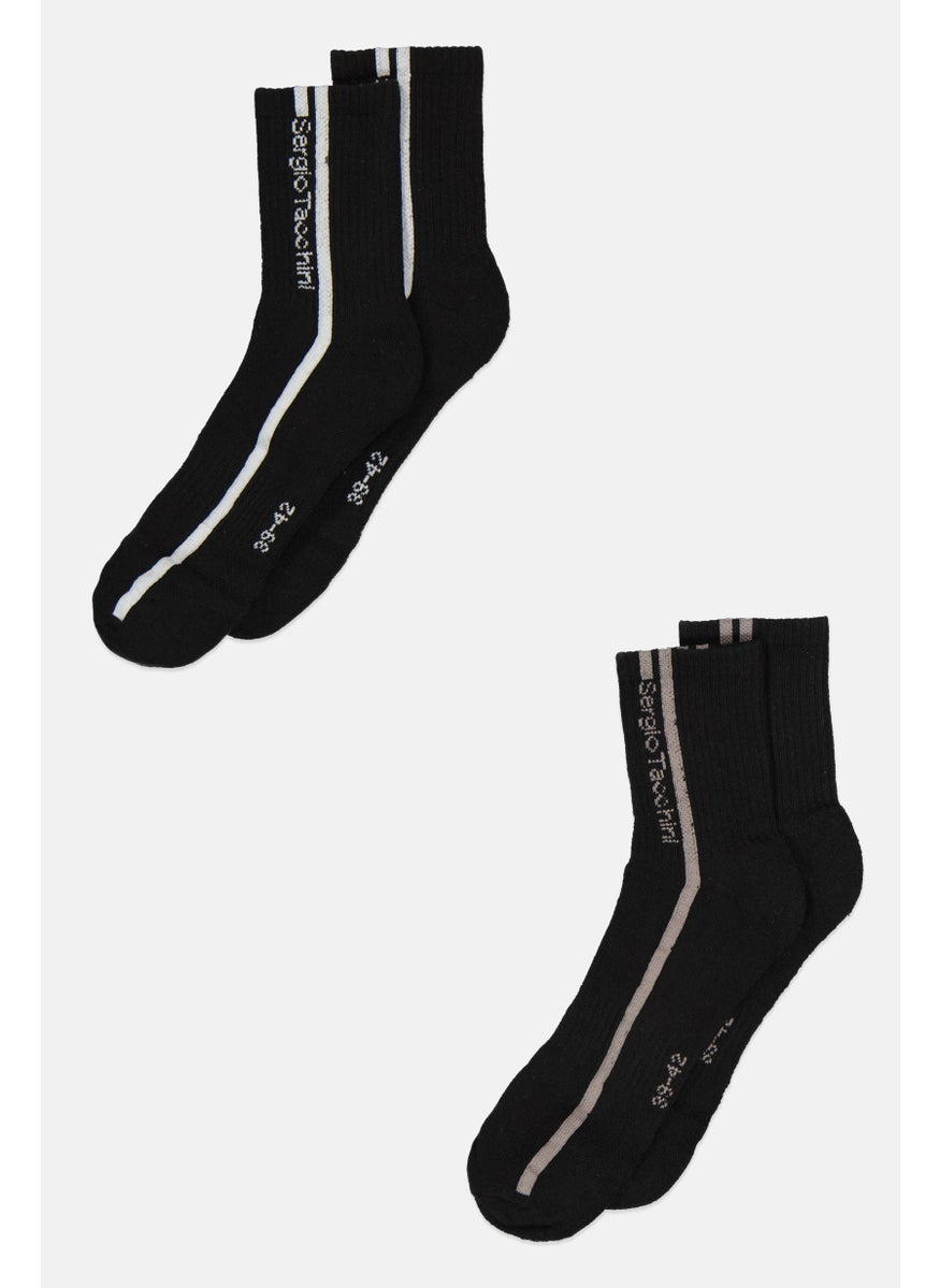 Sergio Tacchini - Men 2 Pair Brand Logo Crew Socks, Black - Image 1