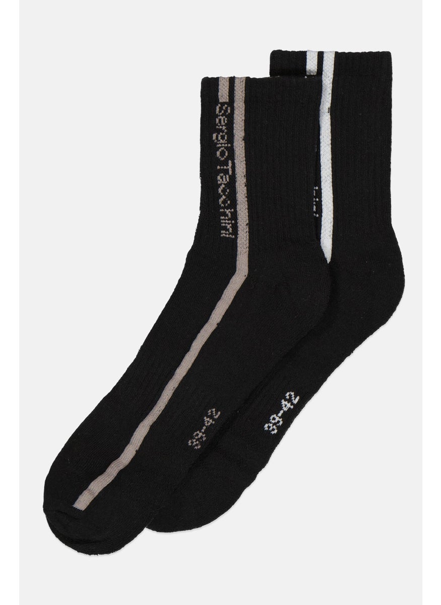 Sergio Tacchini - Men 2 Pair Brand Logo Crew Socks, Black - Image 1