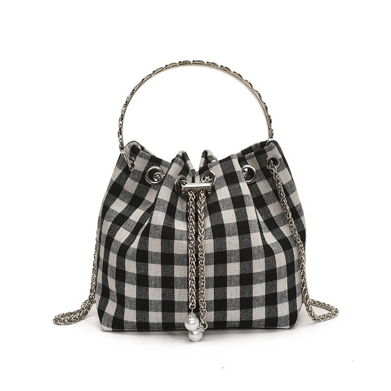 Mini Bucket Plaid Chain New Trendy Shoulder Bag Small Korean Version Versatile Chain Crossbody Bag - Image 1