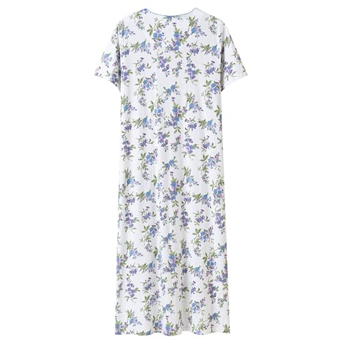 Keyocean Nightgowns for Women, Soft Cotton Lightweight Short Sleeves Ladies Sleeping-gown, Blue and Purple Floral, XX-Large(XXL) - Image 2