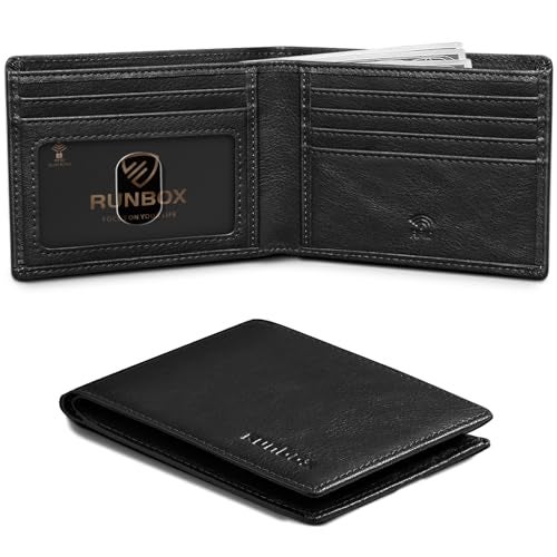 RUNBOX Wallet for Men Slim Leather Bifold RFID Blocking Minimalist Front Pocket Design with Gift Box - Image 1