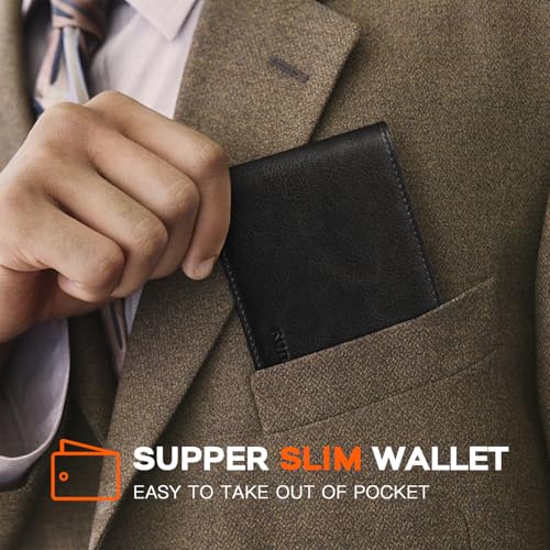 RUNBOX Wallet for Men Slim Leather Bifold RFID Blocking Minimalist Front Pocket Design with Gift Box - Image 5