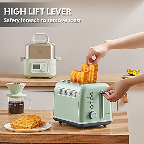 BUYDEEM DT620 2-Slice Toaster, Extra Wide Slots, Retro Stainless Steel with High Lift Lever, Bagel and Muffin Function, Removal Crumb Tray, 7-Shade Settings,Cozy Greenish - Image 5