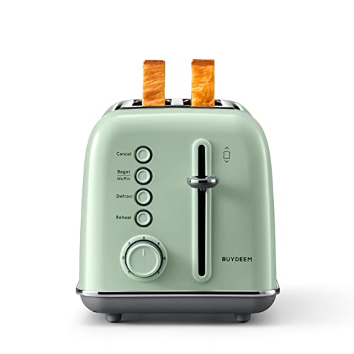 BUYDEEM DT620 2-Slice Toaster, Extra Wide Slots, Retro Stainless Steel with High Lift Lever, Bagel and Muffin Function, Removal Crumb Tray, 7-Shade Settings,Cozy Greenish - Image 1