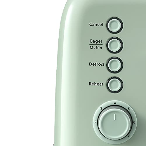 BUYDEEM DT620 2-Slice Toaster, Extra Wide Slots, Retro Stainless Steel with High Lift Lever, Bagel and Muffin Function, Removal Crumb Tray, 7-Shade Settings,Cozy Greenish - Image 2