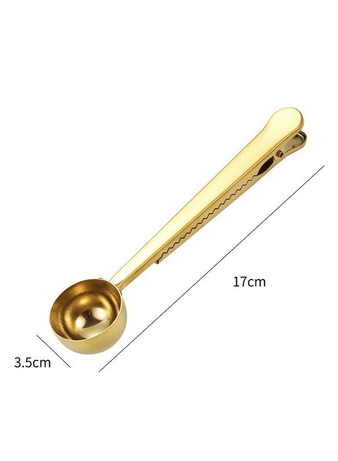 Stainless Steel Coffee Scoop & Multi-Function Food Sealing Clip Set – Silver & Gold – Measuring Spoon for Spices, Powder, and Baking – 2-in-1 Tools - Image 3