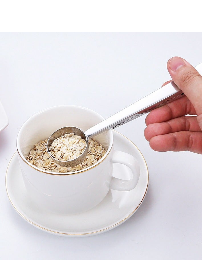 Stainless Steel Coffee Scoop & Multi-Function Food Sealing Clip Set – Silver & Gold – Measuring Spoon for Spices, Powder, and Baking – 2-in-1 Tools - Image 2