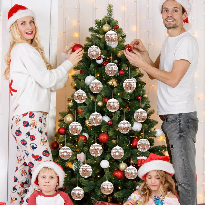 Shellwei 24 Pcs Christmas Nativity Story Wooden Ornaments Set Bulk Christian Music Sheet Nativity Ornament Nativity Scene Hanging Ornaments Xmas Tree Ornaments Religious Gift for Family(Delicate) - Image 4