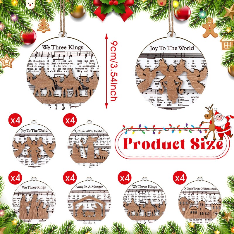 Shellwei 24 Pcs Christmas Nativity Story Wooden Ornaments Set Bulk Christian Music Sheet Nativity Ornament Nativity Scene Hanging Ornaments Xmas Tree Ornaments Religious Gift for Family(Delicate) - Image 3