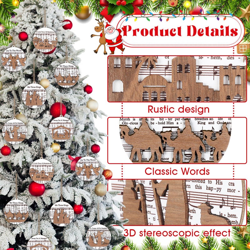 Shellwei 24 Pcs Christmas Nativity Story Wooden Ornaments Set Bulk Christian Music Sheet Nativity Ornament Nativity Scene Hanging Ornaments Xmas Tree Ornaments Religious Gift for Family(Delicate) - Image 5