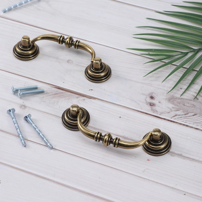Zelphvt 2 Pcs Drop Bail Vintage Drawer Pulls 3.5 Inch Hole Center Antique Dresser Handles Shabby Chic Bronze Cabinet Handles for Dressers,Cupboards, Wardrobes, and Kitchen Cabinets - Image 4
