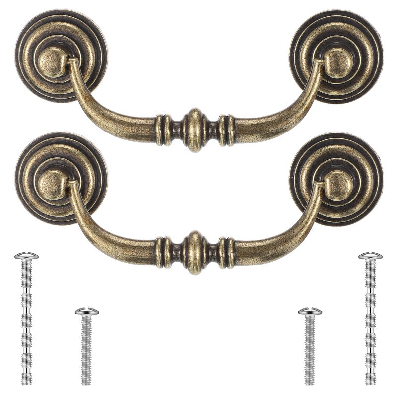 Zelphvt 2 Pcs Drop Bail Vintage Drawer Pulls 3.5 Inch Hole Center Antique Dresser Handles Shabby Chic Bronze Cabinet Handles for Dressers,Cupboards, Wardrobes, and Kitchen Cabinets - Image 1