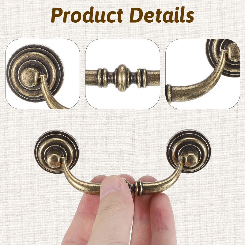 Zelphvt 2 Pcs Drop Bail Vintage Drawer Pulls 3.5 Inch Hole Center Antique Dresser Handles Shabby Chic Bronze Cabinet Handles for Dressers,Cupboards, Wardrobes, and Kitchen Cabinets - Image 3