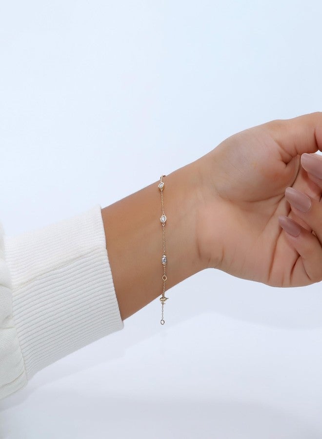 SAVEARTH DIAMONDS 18K Yellow Gold Plated Five Stone Station Link Bracelet for Women| 3MM Moissanite Classic Tennis Bracelet | Bezel-Set 6" + 2" Adjustable Chain Bracelet (0.50 Cttw) - Image 3