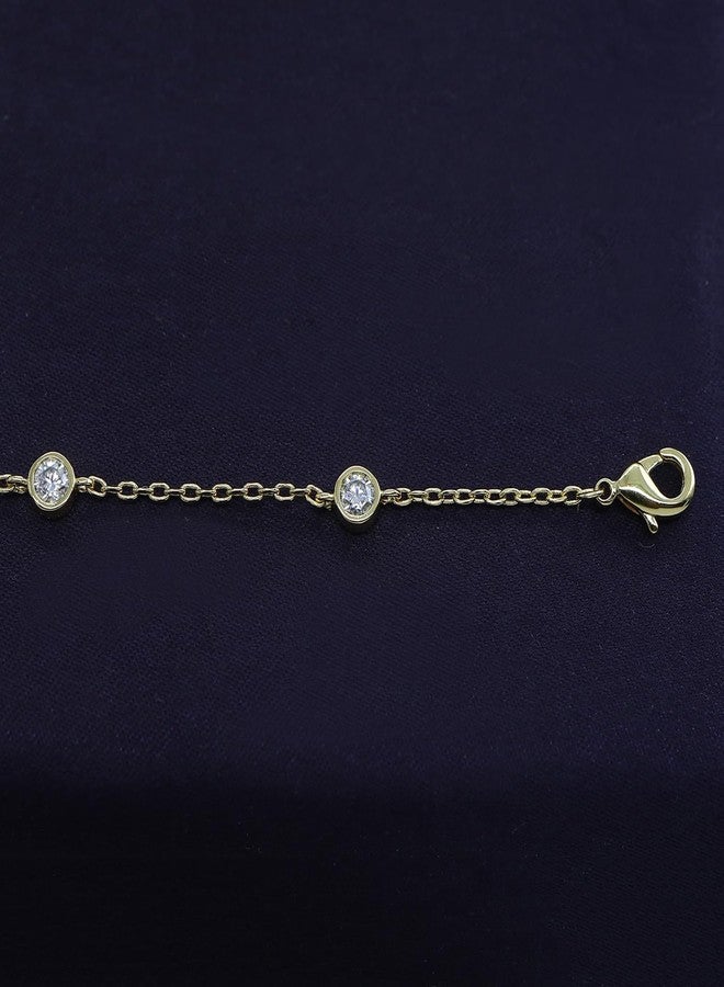SAVEARTH DIAMONDS 18K Yellow Gold Plated Five Stone Station Link Bracelet for Women| 3MM Moissanite Classic Tennis Bracelet | Bezel-Set 6" + 2" Adjustable Chain Bracelet (0.50 Cttw) - Image 5